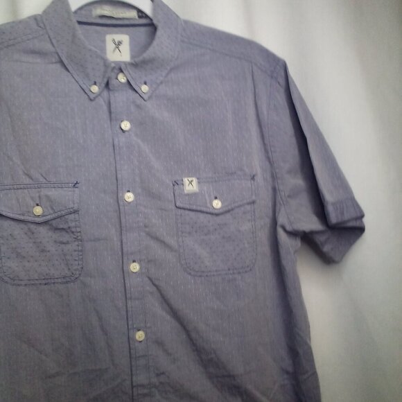 Marc Ecko Shirt M Men Short Sleeve Button Up Pockets Blue - Picture 7 of 14